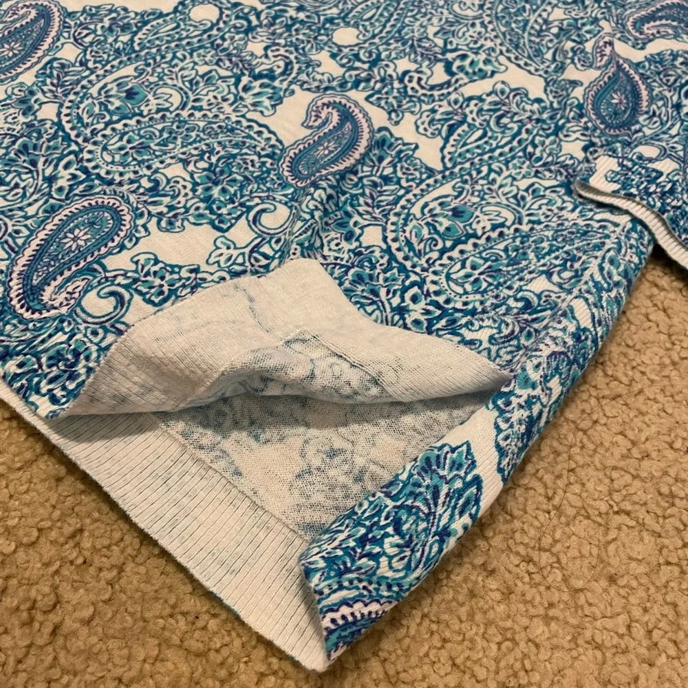 Talbots Blue and White Paisley 3/4 Length Sleeve Top - Picture 5 of 9